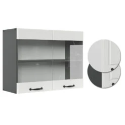 Küchenschrank Glas "R-Line" Weiß Landhaus/Anthrazit 80 Cm Vicco -Vicco mm180 wlh ant 09 ol