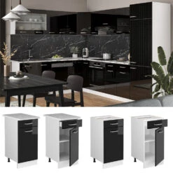 Schubladenunterschrank "R-Line Solid" 40 Cm Weiß/Schwarz Hochglanz Modern 1 Schublade Mit Arbeitsplatte Vicco -Vicco mm1 sol w shgl ap 02 ol