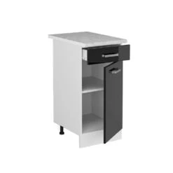 Schubladenunterschrank "R-Line Solid" 40 Cm Weiß/Schwarz Hochglanz Modern 1 Schublade Mit Arbeitsplatte Vicco -Vicco mm1 sol w shgl ap 07 ol