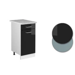 Schubladenunterschrank "R-Line Solid" 40 Cm Weiß/Schwarz Hochglanz Modern 1 Schublade Mit Arbeitsplatte Vicco -Vicco mm1 sol w shgl ap 09 ol