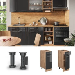 Küchenunterschrank "R-Line" Anthrazit Hochglanz/Goldkraft Eiche 30 Cm Ohne Arbeitsplatte Vicco -Vicco mm243 anthgl 02 ol