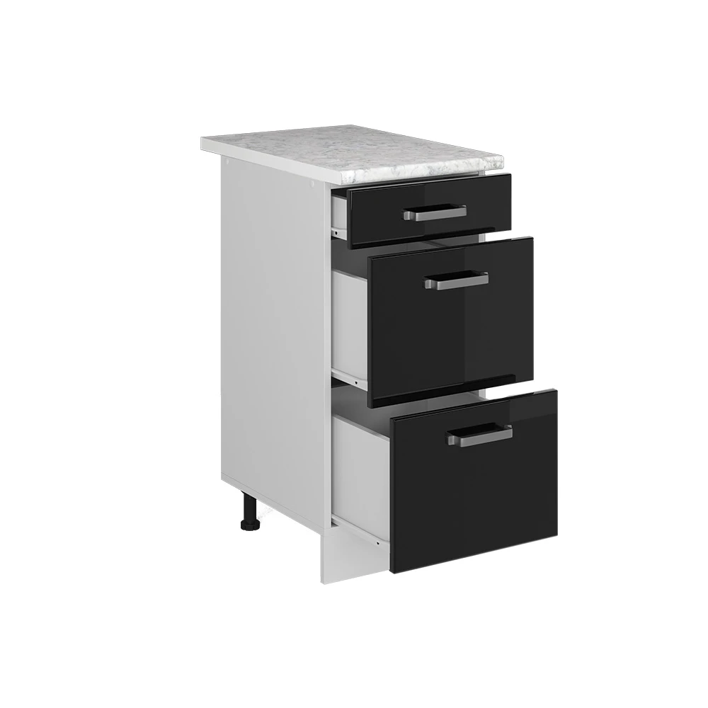 Schubladenunterschrank "R-Line Solid" 40 Cm Weiß/Schwarz Hochglanz Modern 3 Schubladen Mit Arbeitsplatte Vicco 6 Schubladenunterschrank "R-Line Solid" 40 Cm Weiß/Schwarz Hochglanz Modern 3 Schubladen Mit Arbeitsplatte Vicco – Bild 4