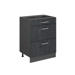 Küchenunterschrank "R-Line" Schwarz Beton/Anthrazit 60 Cm Mit Schubladen, Ohne Arbeitsplatte Vicco