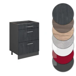 Küchenunterschrank "R-Line" Schwarz Beton/Anthrazit 60 Cm Mit Schubladen, Ohne Arbeitsplatte Vicco -Vicco mm270 schbet 08 ol
