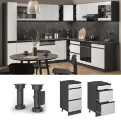 Küchenunterschrank "R-Line" Weiß/Anthrazit 40 Cm J-Shape, Mit Schubladen, Ohne Arbeitsplatte Vicco -Vicco mm271 ant wjs 02 ol
