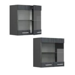 Küchenschrank Glas "R-Line" Schwarz Beton/Anthrazit 60 Cm Vicco -Vicco mm279 schbet 08 ol