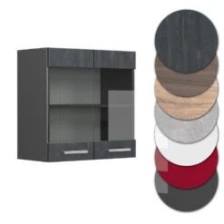 Küchenschrank Glas "R-Line" Schwarz Beton/Anthrazit 60 Cm Vicco -Vicco mm279 schbet 09 ol