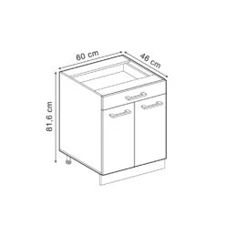 Schubladenunterschrank "R-Line Solid" 60 Cm Weiß/Schwarz Hochglanz Modern 1 Schublade Mit Arbeitsplatte Vicco -Vicco mm3 sol w shgl ap 03 ol