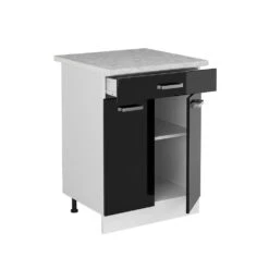 Schubladenunterschrank "R-Line Solid" 60 Cm Weiß/Schwarz Hochglanz Modern 1 Schublade Mit Arbeitsplatte Vicco -Vicco mm3 sol w shgl ap 07 ol