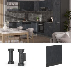 Frontblende "R-Line" Schwarz Beton/Anthrazit 60 Cm Ohne Arbeitsplatte Vicco -Vicco mm602 schbet 04 ol