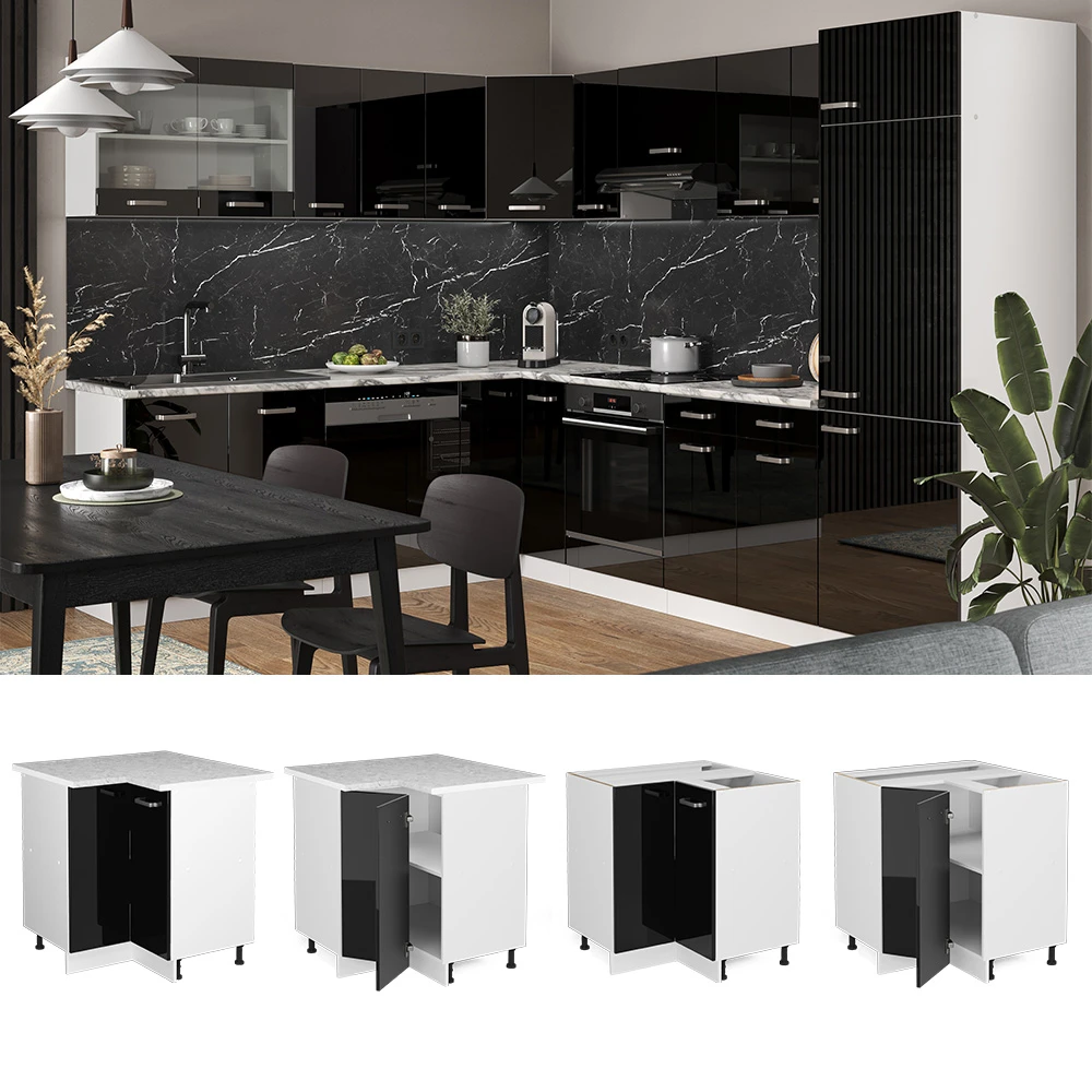 Eckunterschrank "R-Line Solid" 82 Cm Weiß/Schwarz Hochglanz Modern Mit Arbeitsplatte Vicco 4 Eckunterschrank "R-Line Solid" 82 Cm Weiß/Schwarz Hochglanz Modern Mit Arbeitsplatte Vicco – Bild 2